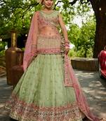 Lime green colour Tissue sequin embroidery Semi-Stitched Lehenga choli & Dupatta
