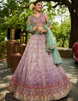 Lavender colour Tissue sequin embroidery Semi-Stitched Lehenga choli & Dupatta 1