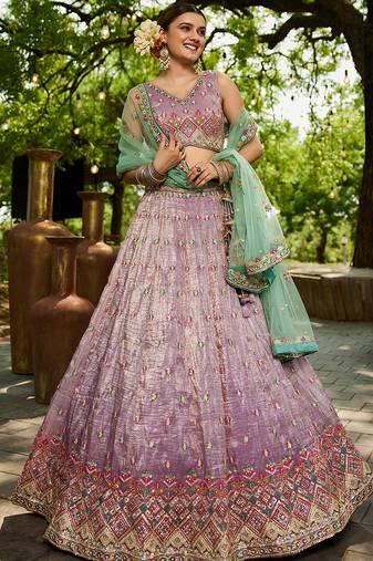 Lavender colour Tissue sequin embroidery Semi-Stitched Lehenga choli & Dupatta