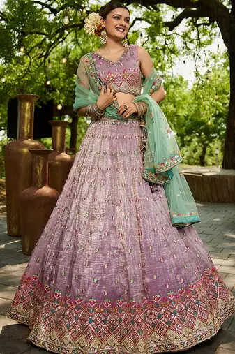 Lavender colour Tissue sequin embroidery Semi-Stitched Lehenga choli & Dupatta
