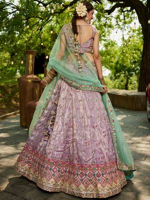 Lavender colour Tissue sequin embroidery Semi-Stitched Lehenga choli & Dupatta 2
