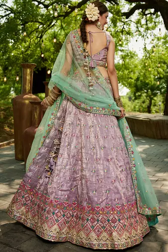Lavender colour Tissue sequin embroidery Semi-Stitched Lehenga choli & Dupatta