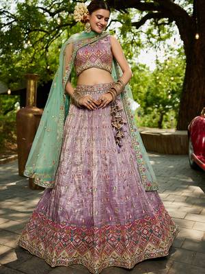 Lavender colour Tissue sequin embroidery Semi-Stitched Lehenga choli & Dupatta 3