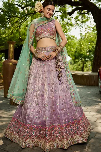 Lavender colour Tissue sequin embroidery Semi-Stitched Lehenga choli & Dupatta