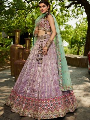 Lavender colour Tissue sequin embroidery Semi-Stitched Lehenga choli & Dupatta 4