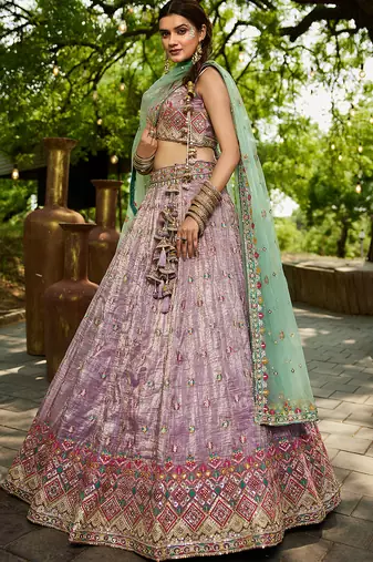 Lavender colour Tissue sequin embroidery Semi-Stitched Lehenga choli & Dupatta
