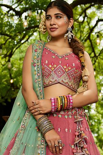 Pink colour Tissue sequin embroidery Semi-Stitched Lehenga choli & Dupatta