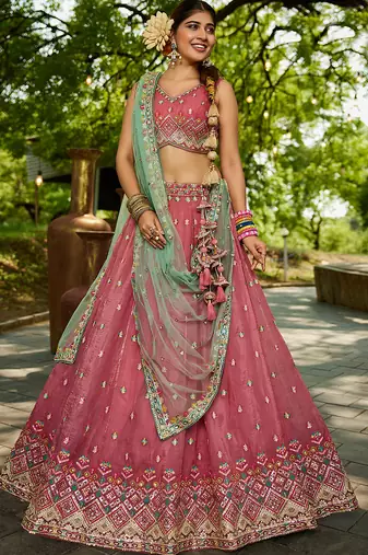 Pink colour Tissue sequin embroidery Lehenga choli & Dupatta