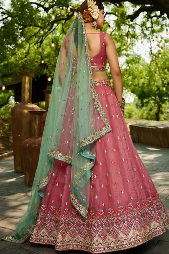 Pink colour Tissue sequin embroidery Lehenga choli & Dupatta