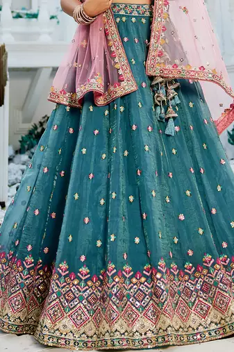 Teal colour Tissue sequin embroidery Semi-Stitched Lehenga choli & Dupatta