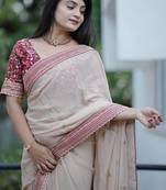Cream Jari Thread With Work Georgette Saree