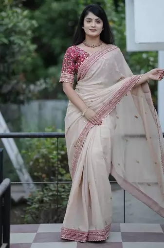 Cream Jari Thread With Work Georgette Saree