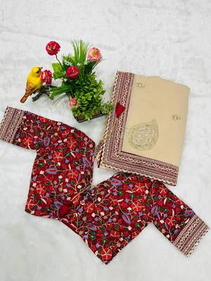 Cream Jari Thread With Work Georgette Saree 4