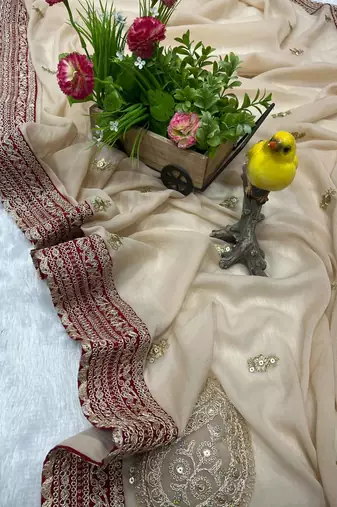 Cream Jari Thread With Work Georgette Saree