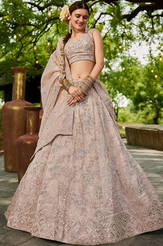 Nude colour Tissue sequin embroidery Semi-Stitched Lehenga choli & Dupatta