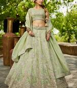 Lime Green colour Tissue sequin embroidery Semi-Stitched Lehenga choli & Dupatta