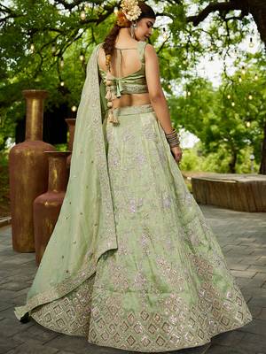 Lime Green colour Tissue sequin embroidery Semi-Stitched Lehenga choli & Dupatta 5