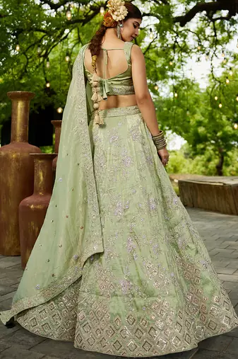 Lime Green colour Tissue sequin embroidery Semi-Stitched Lehenga choli & Dupatta