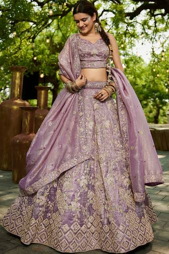 Lavender colour Tissue sequin embroidery Semi-Stitched Lehenga choli & Dupatta