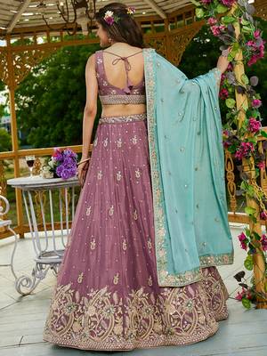 Rose gold colour Chinnon sequin embroidery Semi-Stitched Lehenga choli & Dupatta 1