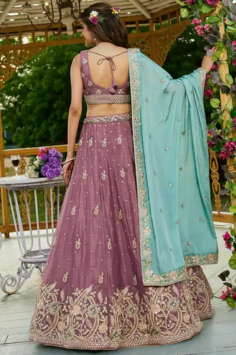 Rose gold colour Chinnon sequin embroidery Semi-Stitched Lehenga choli & Dupatta