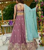 Rose gold colour Chinnon sequin embroidery Semi-Stitched Lehenga choli & Dupatta