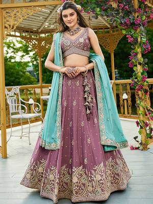 Rose gold colour Chinnon sequin embroidery Semi-Stitched Lehenga choli & Dupatta 2