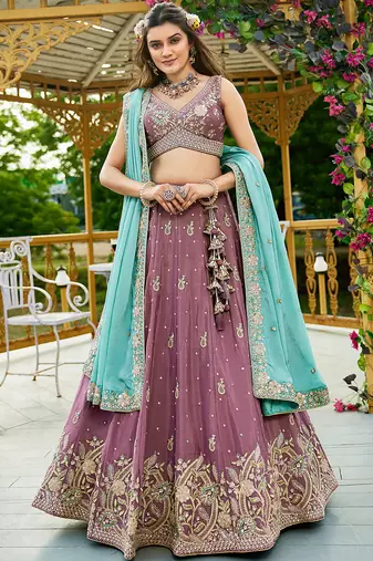 Rose gold colour Chinnon sequin embroidery Semi-Stitched Lehenga choli & Dupatta