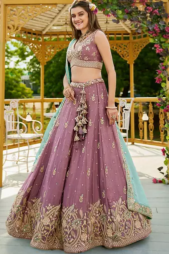 Rose gold colour Chinnon sequin embroidery Semi-Stitched Lehenga choli & Dupatta