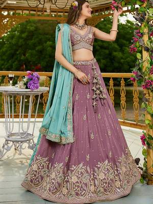 Rose gold colour Chinnon sequin embroidery Semi-Stitched Lehenga choli & Dupatta 4