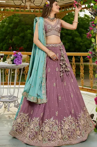 Rose gold colour Chinnon sequin embroidery Semi-Stitched Lehenga choli & Dupatta