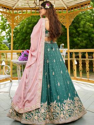 Teal colour Chinnon sequin embroidery Semi-Stitched Lehenga choli & Dupatta 2