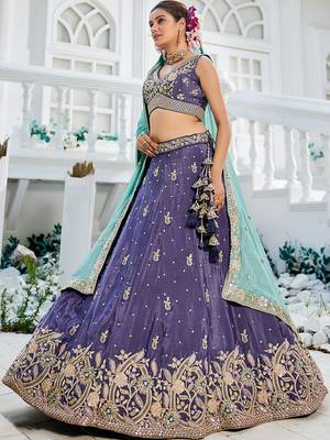 Purple colour Chinnon sequin embroidery Semi-Stitched Lehenga choli & Dupatta 1