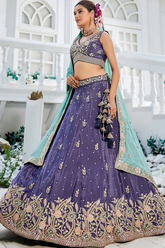 Purple colour Chinnon sequin embroidery Semi-Stitched Lehenga choli & Dupatta