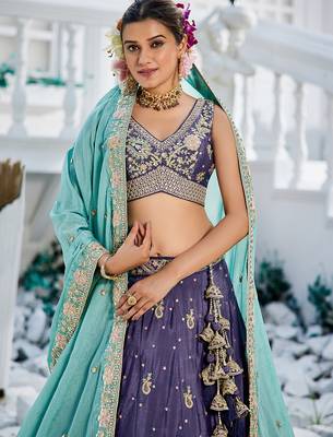 Purple colour Chinnon sequin embroidery Semi-Stitched Lehenga choli & Dupatta 2