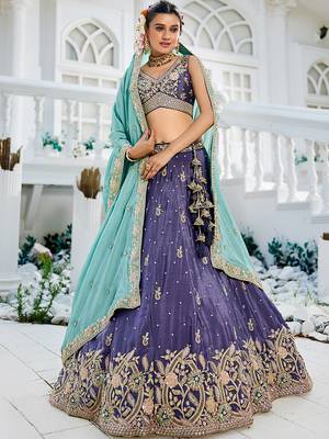 Purple colour Chinnon sequin embroidery Semi-Stitched Lehenga choli & Dupatta 3