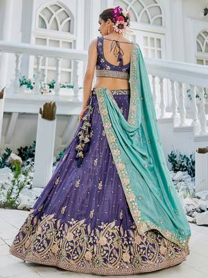 Purple colour Chinnon sequin embroidery Semi-Stitched Lehenga choli & Dupatta 4