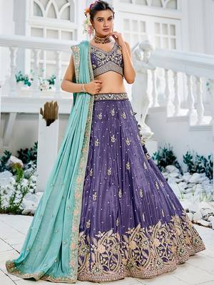 Purple colour Chinnon sequin embroidery Semi-Stitched Lehenga choli & Dupatta 5