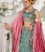 Sea green colour Tissue sequin embroidery Semi-Stitched Lehenga choli & Dupatta