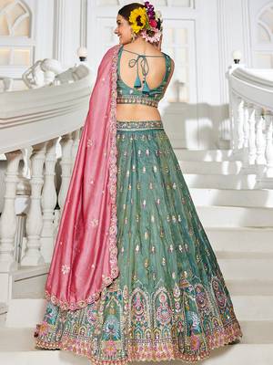 Sea green colour Tissue sequin embroidery Semi-Stitched Lehenga choli & Dupatta 2