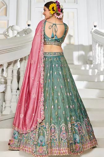 Sea green colour Tissue sequin embroidery Semi-Stitched Lehenga choli & Dupatta