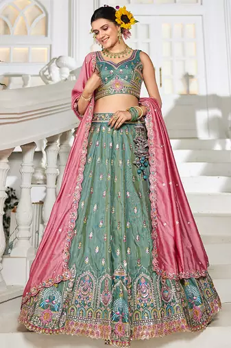 Sea green colour Tissue sequin embroidery Semi-Stitched Lehenga choli & Dupatta