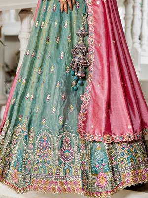Sea green colour Tissue sequin embroidery Semi-Stitched Lehenga choli & Dupatta 5