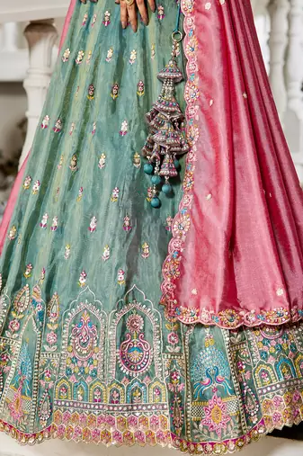 Sea green colour Tissue sequin embroidery Semi-Stitched Lehenga choli & Dupatta
