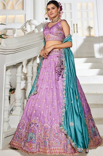 Lavender colour Tissue sequin embroidery Semi-Stitched Lehenga choli & Dupatta