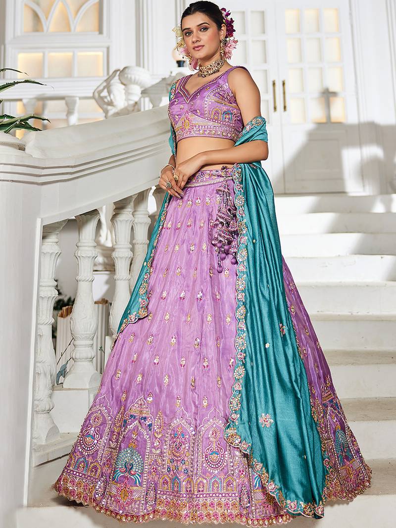 Lavender colour Tissue sequin embroidery Semi-Stitched Lehenga choli & Dupatta