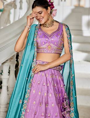 Lavender colour Tissue sequin embroidery Semi-Stitched Lehenga choli & Dupatta 2