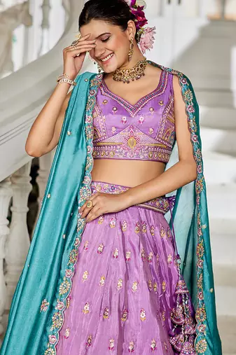 Lavender colour Tissue sequin embroidery Semi-Stitched Lehenga choli & Dupatta