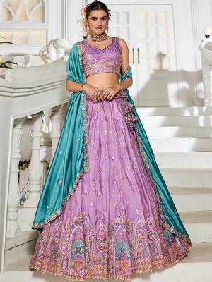Lavender colour Tissue sequin embroidery Semi-Stitched Lehenga choli & Dupatta 4