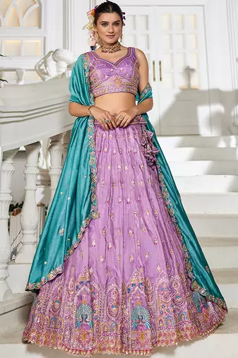 Lavender colour Tissue sequin embroidery Semi-Stitched Lehenga choli & Dupatta